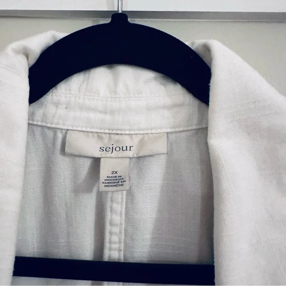 Sejour Long Sleeve Lightweight Denim Jacket Adjustable Waist, White, Size 2X - Picture 3 of 8